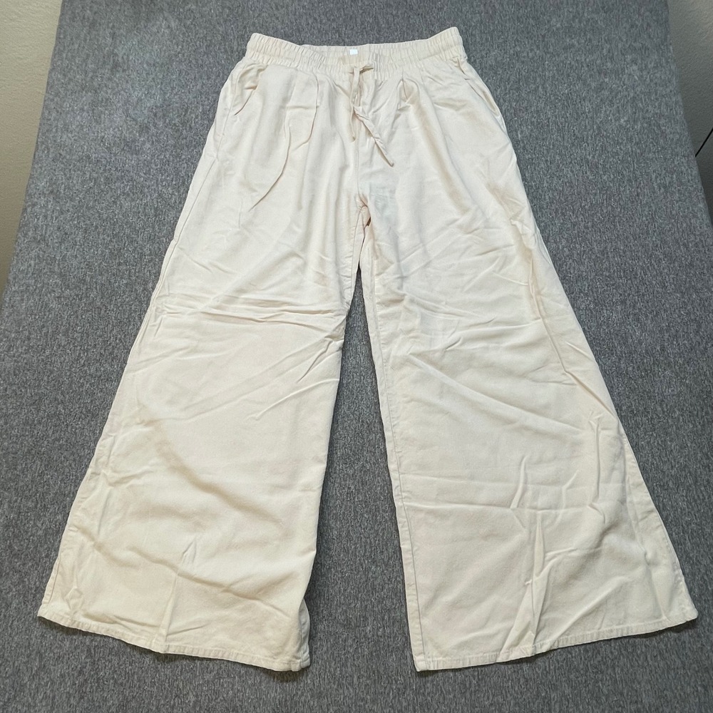 Heyson Womens Cream Beige Wide Leg Drawstring Elastic Waist Pants Large